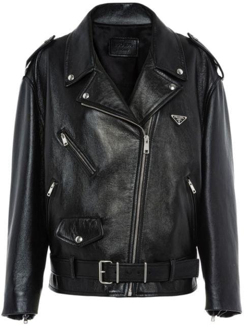 triangle-plaque leather jacket by PRADA