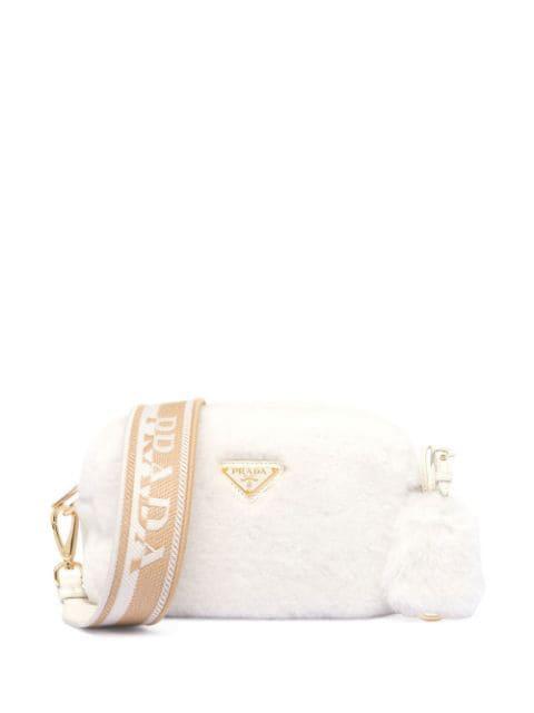 triangle-plaque shearling shoulder bag by PRADA