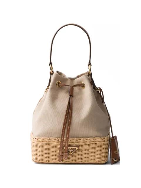 wicker and canvas bucket bag by PRADA