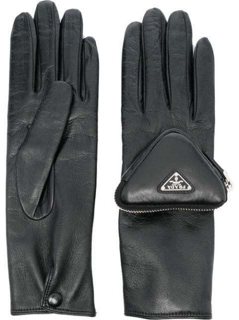 zip-pocket leather gloves by PRADA