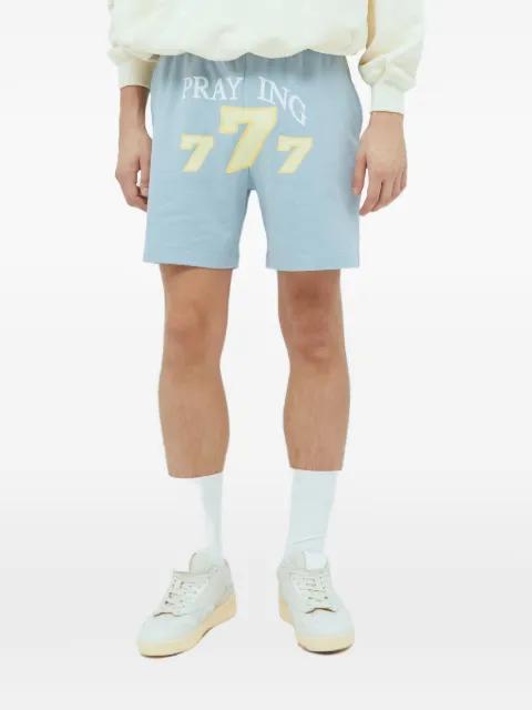 777 graphic-print shorts by PRAYING