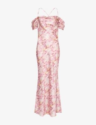 Dariah Off-Shoulder Satin Maxi Dress by PRETTY LAVISH