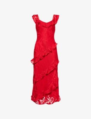 Neima Devore Frilled Woven Midi Dress by PRETTY LAVISH