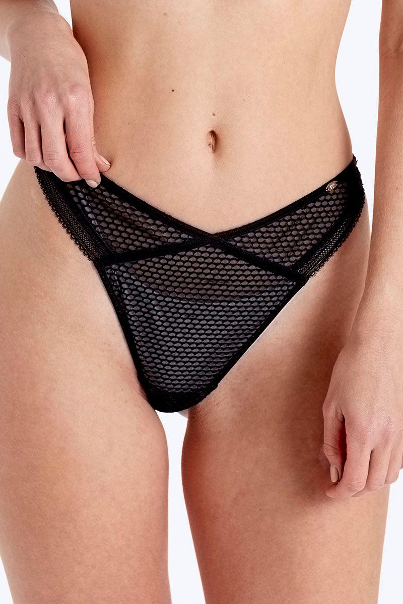 Diamond Mesh V Thong - Black by PRETTY POLLY