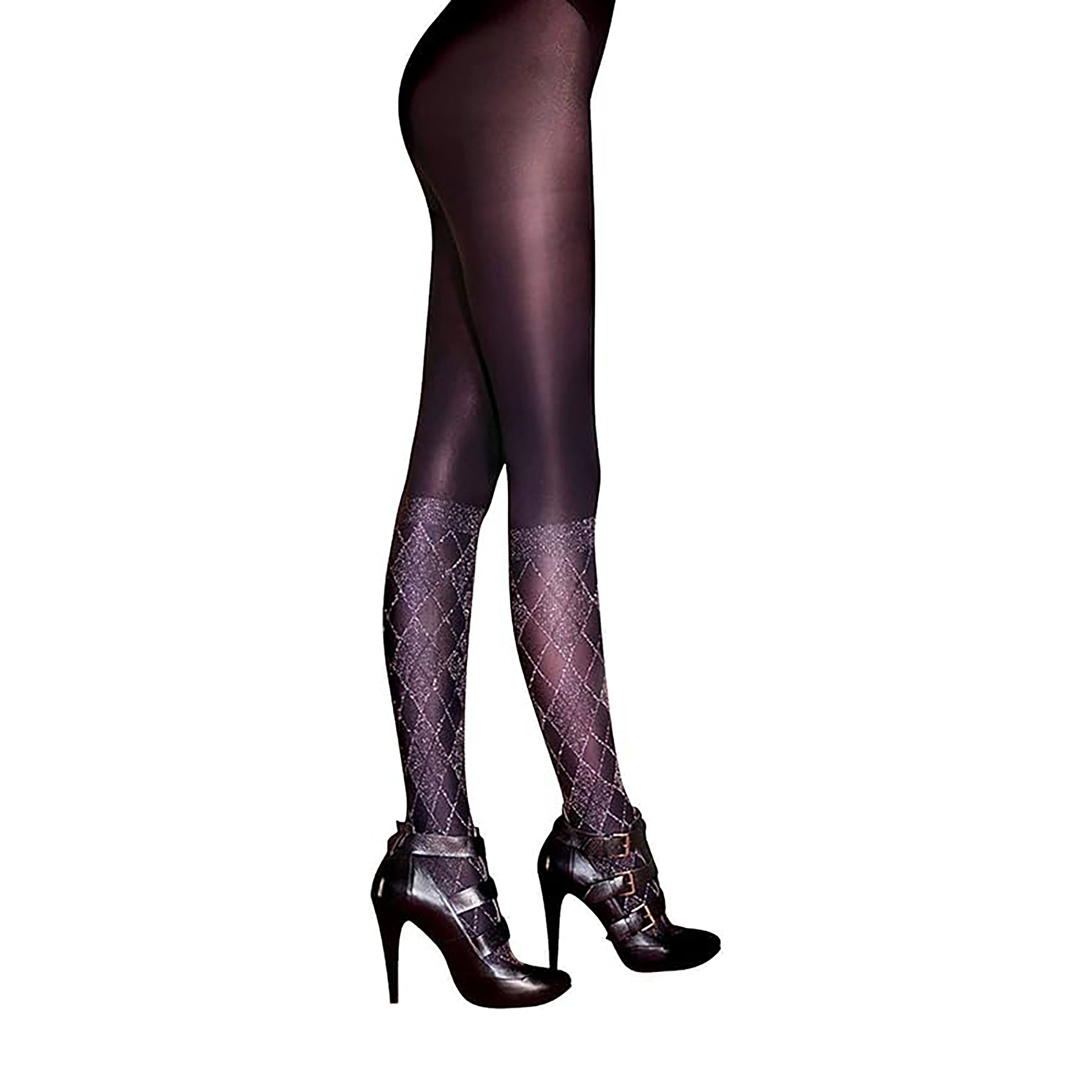Lurex Argyle Mock Knee High Tights Black One Size Triple Pack by PRETTY POLLY