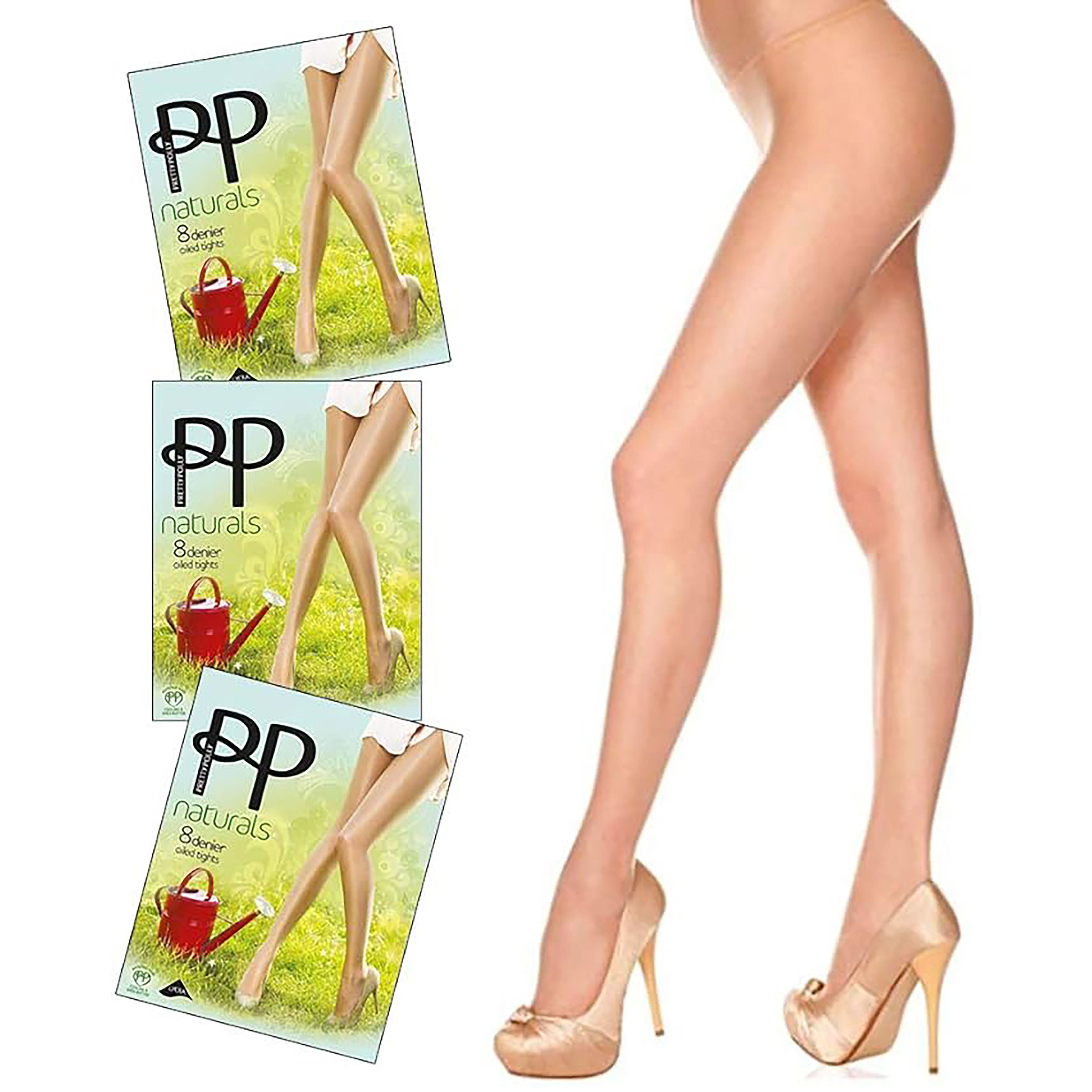 Naturals Gentle Brown 8 Denier Oiled Tights S/M Triple Pack by PRETTY POLLY