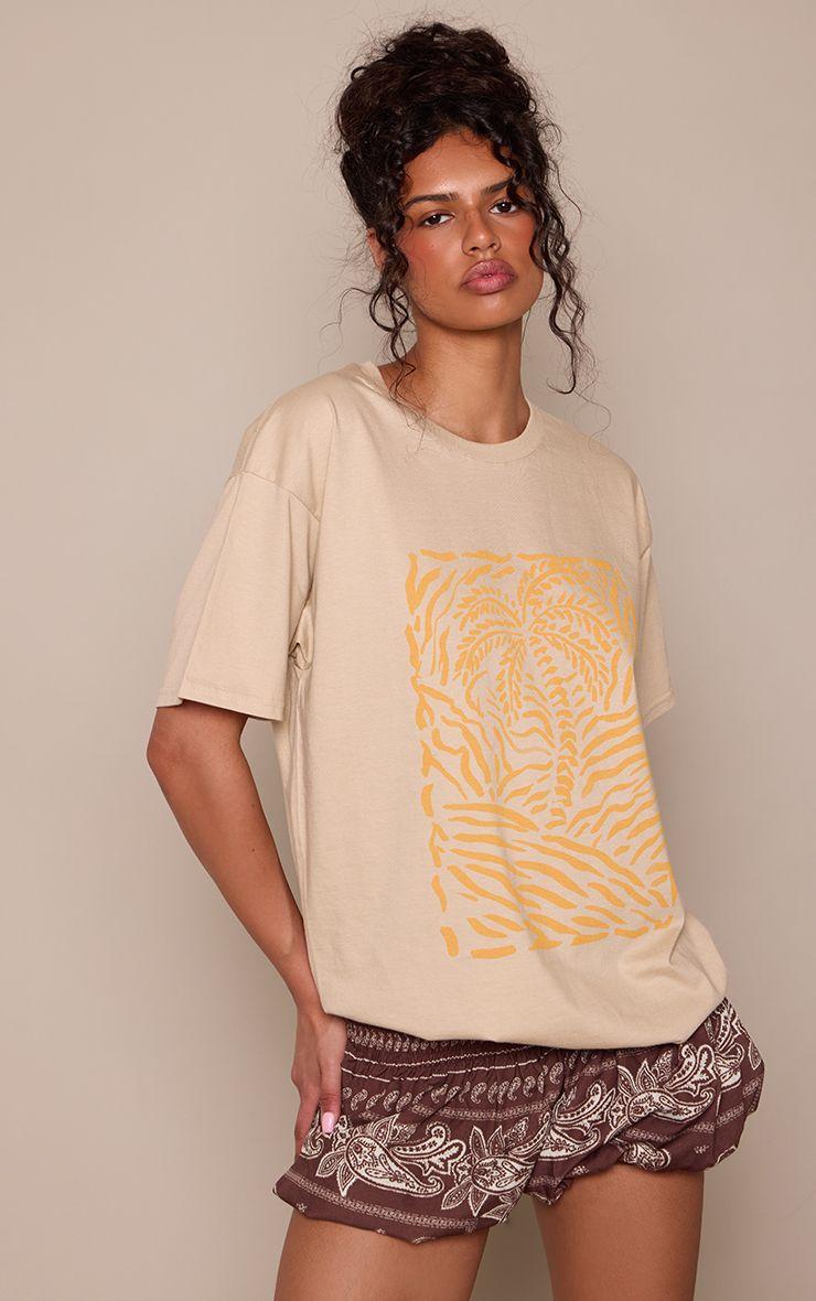 Abstract Palm Tree Graphic Cotton Oversized T-Shirt by PRETTYLITTLETHING