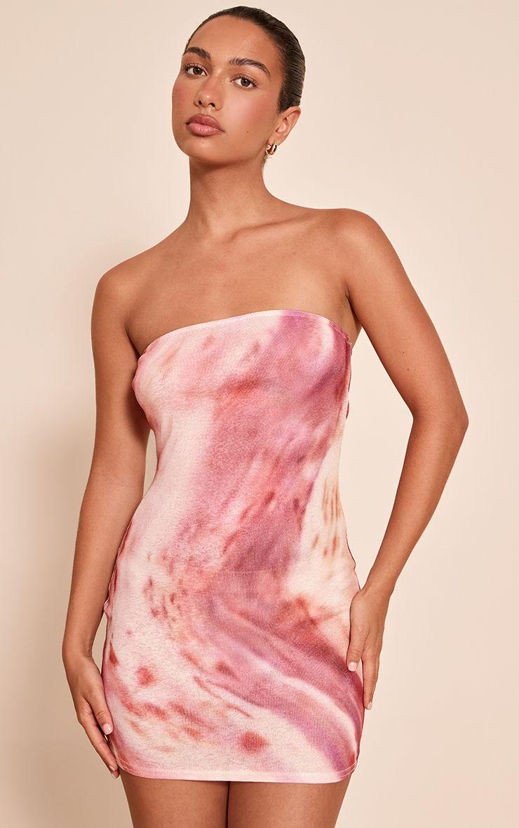 Abstract Print Onion Skin Bandeau Mini Dress by PRETTYLITTLETHING