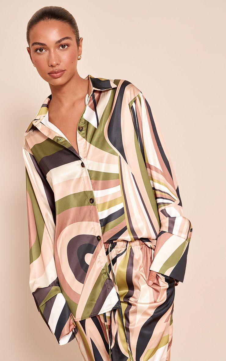 Abstract Print Oversized Deep Cuff Shirt by PRETTYLITTLETHING