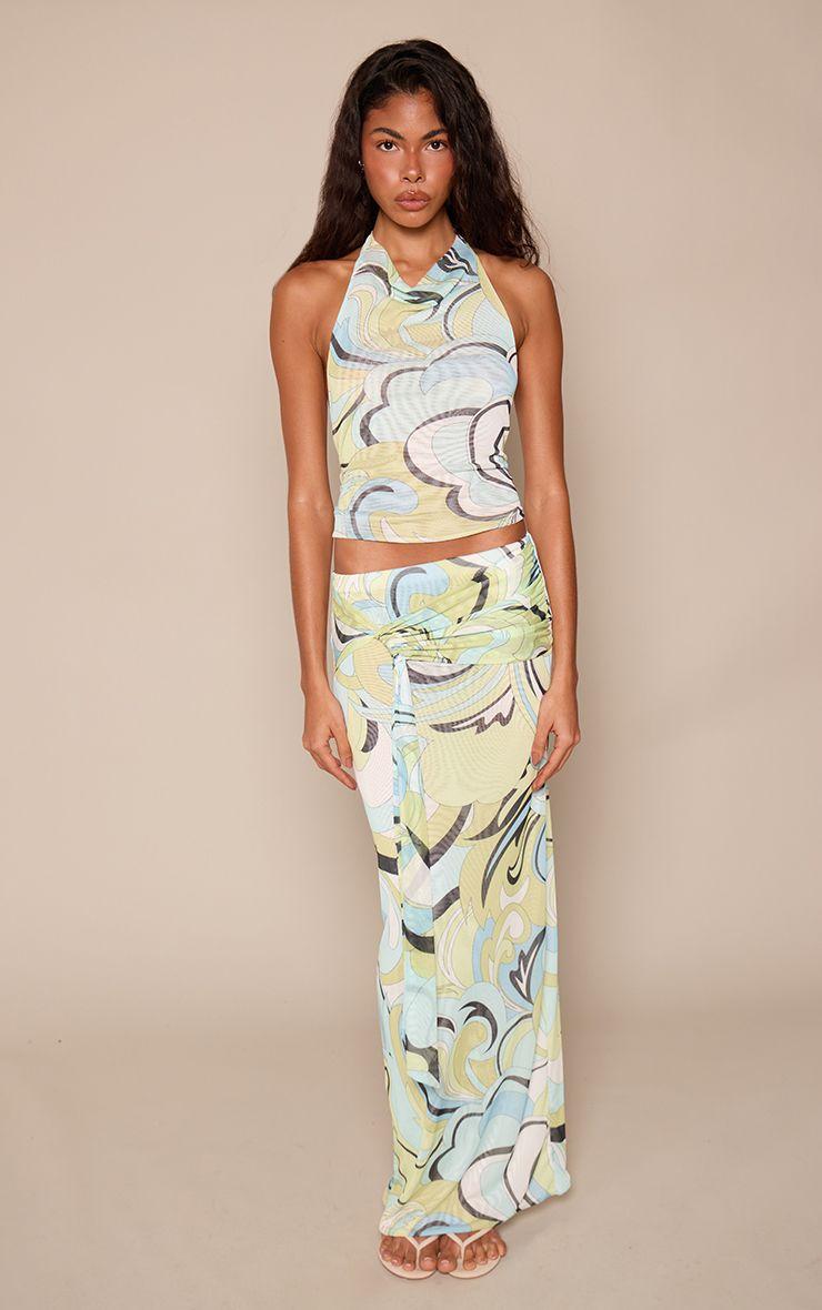 Abstract Swirl Print Mesh Maxi Skirt Co-ord by PRETTYLITTLETHING