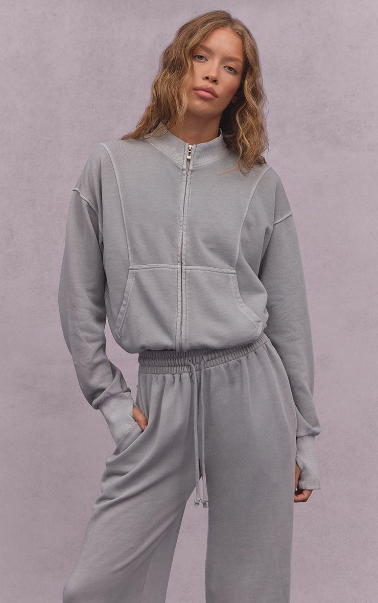 Acid Wash Funnel Neck Zip Sweatshirt by PRETTYLITTLETHING