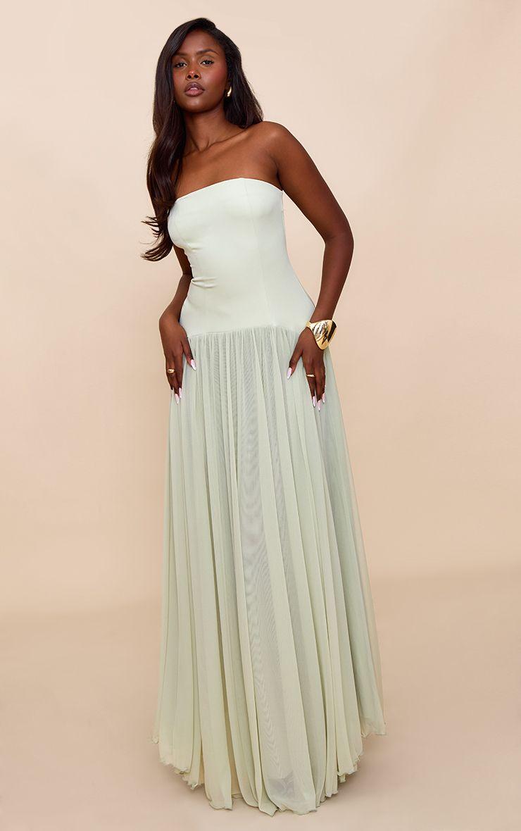 Bandeau Chiffon Pleated Maxi Dress by PRETTYLITTLETHING