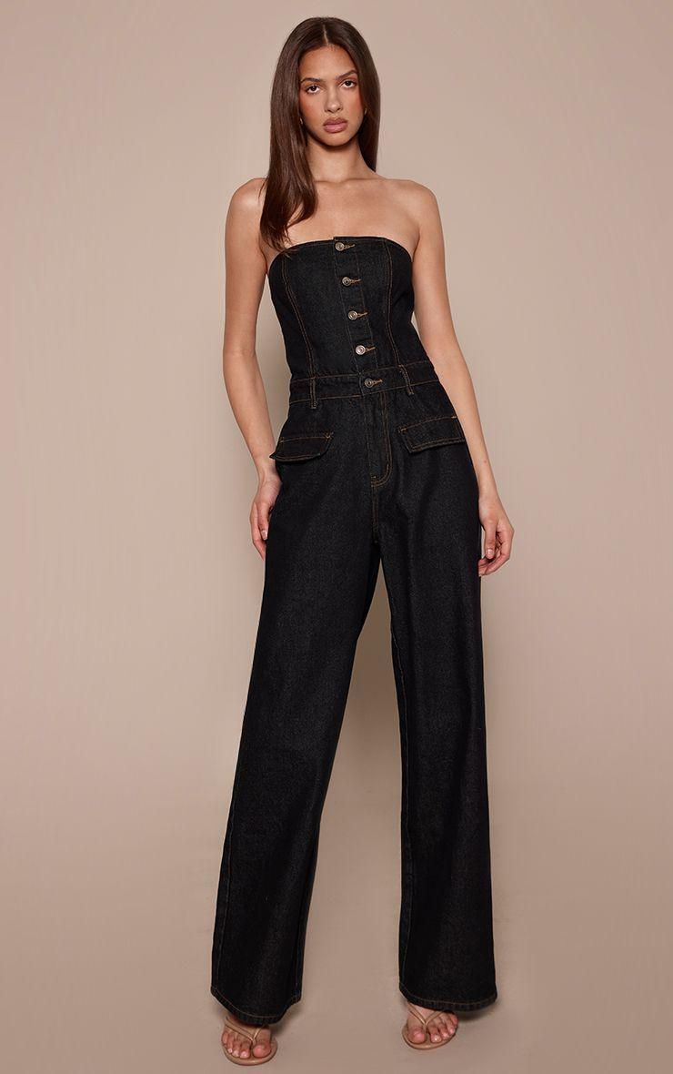 Bandeau Pocket Detail Denim Jumpsuit by PRETTYLITTLETHING