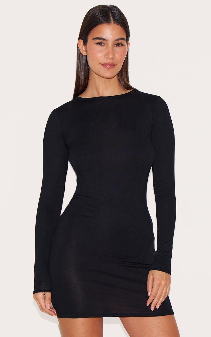 Basic Black Jersey Long Sleeve Bodycon Dress by PRETTYLITTLETHING Basic Black Jersey Long Sleeve Bodycon Dress by PRETTYLITTLETHING