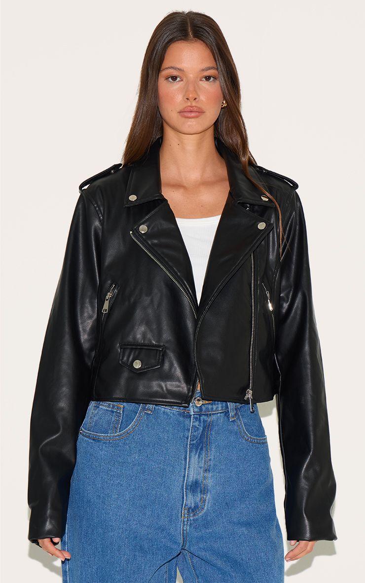 Basic Faux Leather Pocket Detail Biker Jacket by PRETTYLITTLETHING