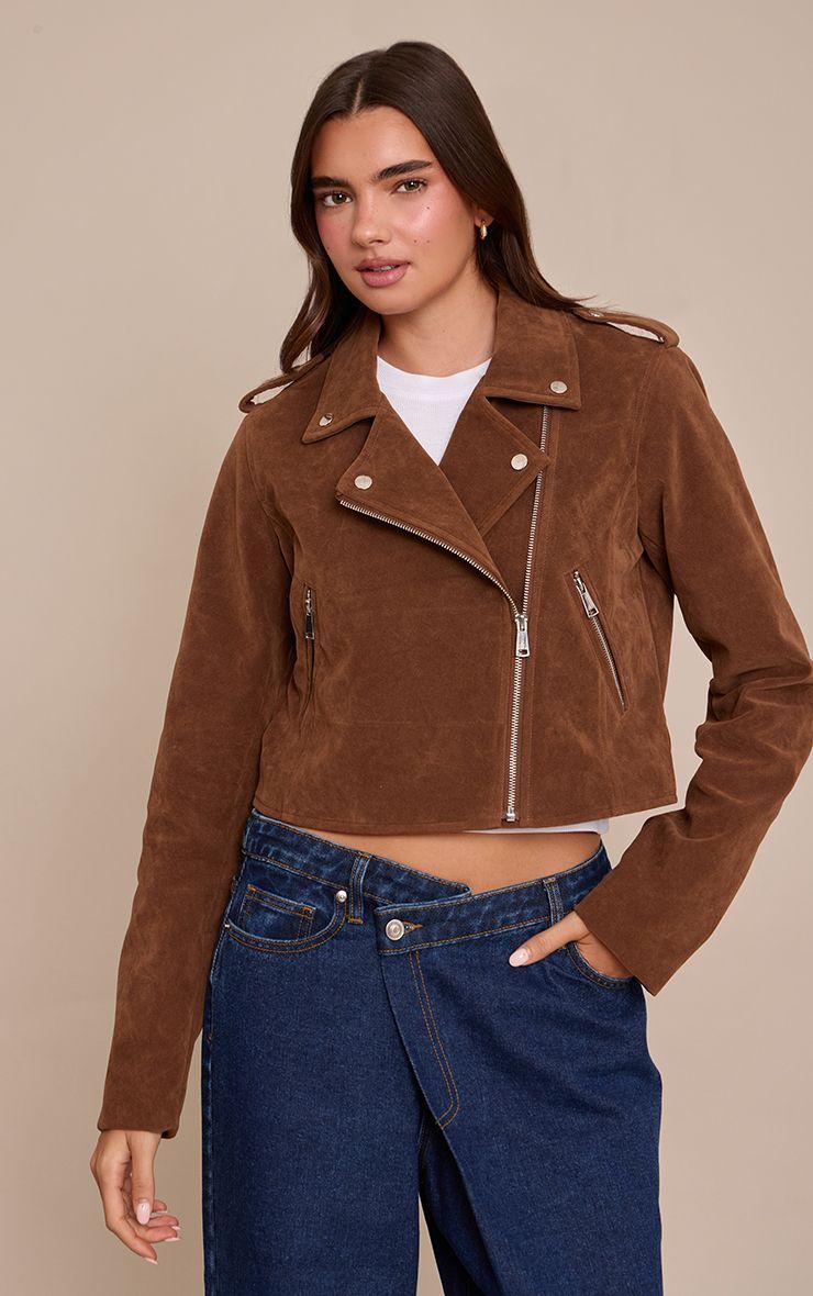 Basic Faux Suede Pocket Detail Biker Jacket by PRETTYLITTLETHING