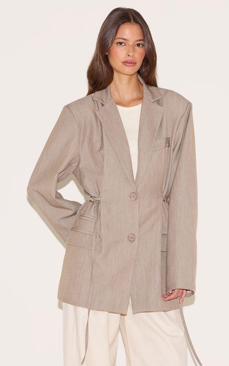 Beige Belt Detail Blazer by PRETTYLITTLETHING