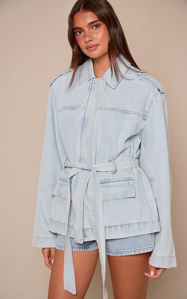 Belted Waist Denim Shacket by PRETTYLITTLETHING