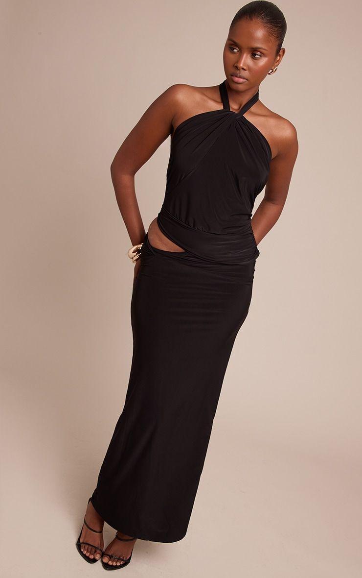 Black Double Slinky Twist Maxi Skirt by PRETTYLITTLETHING