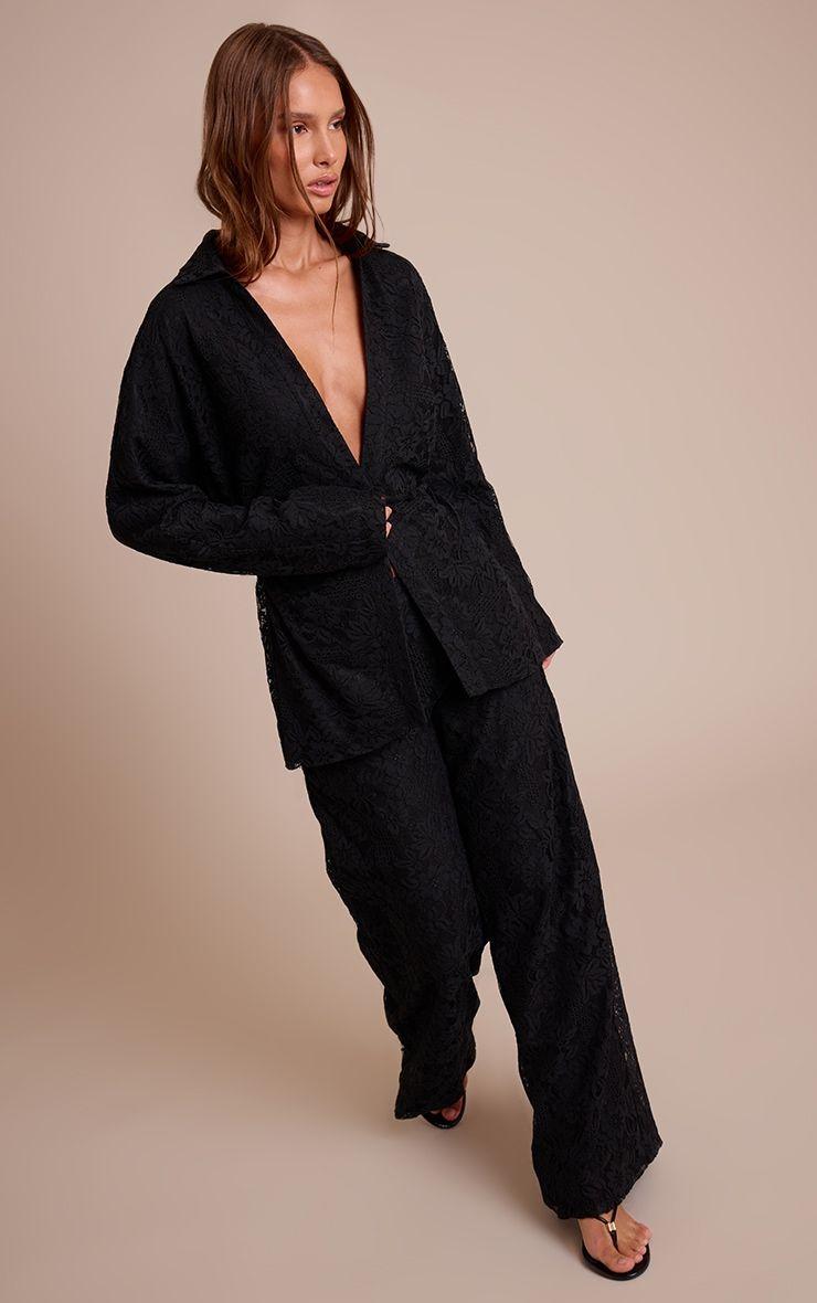 Black Lace Wide Leg Trousers by PRETTYLITTLETHING