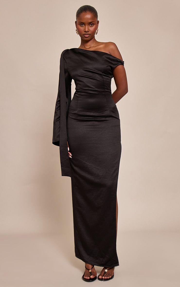 Black Textured Woven Tie Shoulder Midaxi Dress by PRETTYLITTLETHING Black Textured Woven Tie Shoulder Midaxi Dress by PRETTYLITTLETHING