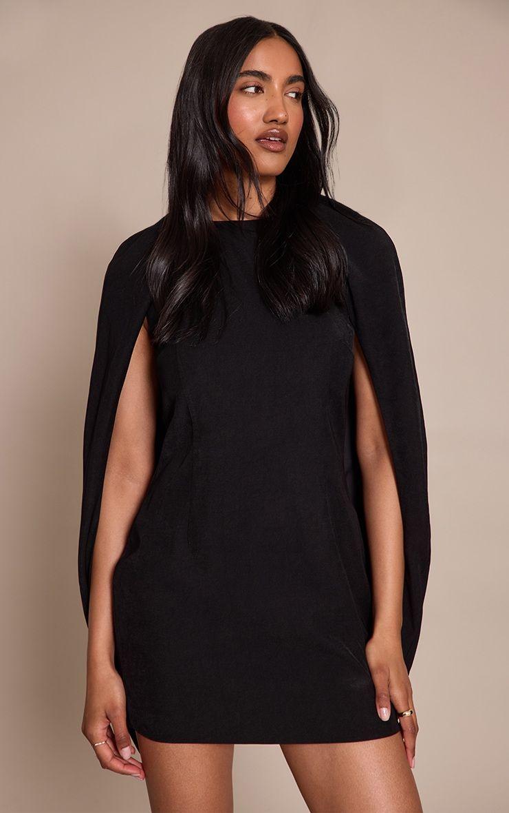 Black Woven Asymmetric Mini Bodycon Dress by PRETTYLITTLETHING