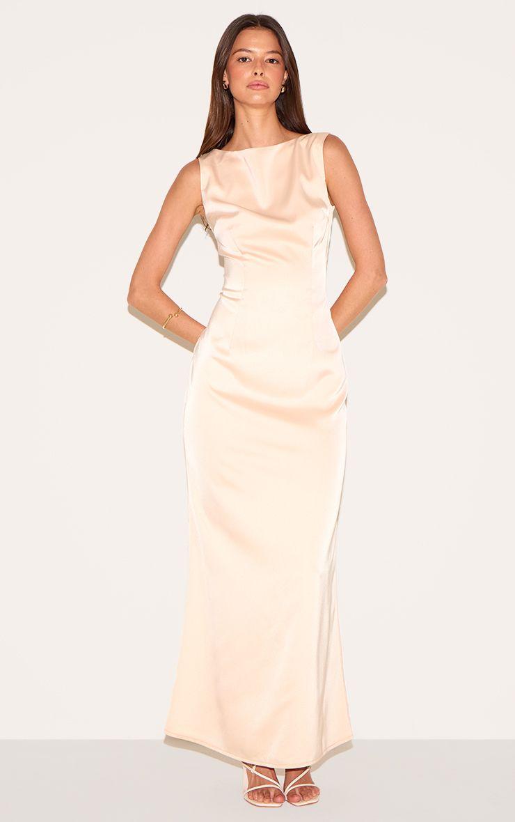 Bridesmaid Satin Boat Neck Maxi Dress by PRETTYLITTLETHING