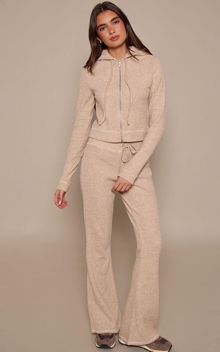 Brushed Waffle Rib Skinny Flare Trouser by PRETTYLITTLETHING