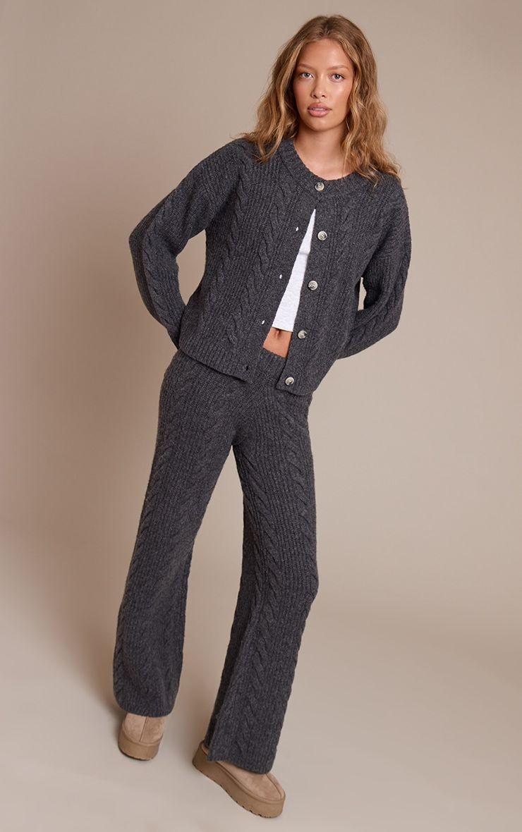 Charcoal Cable Knit Trousers by PRETTYLITTLETHING