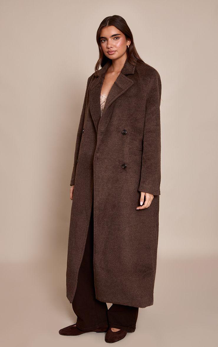 Checked Structured Double Breasted Wool Look Maxi Coat by PRETTYLITTLETHING