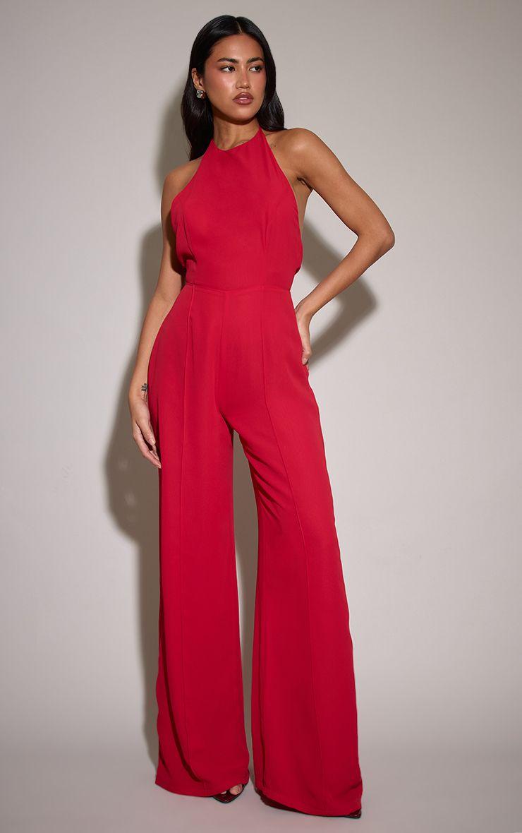 Chiffon Halterneck Straight Leg Jumpsuit by PRETTYLITTLETHING