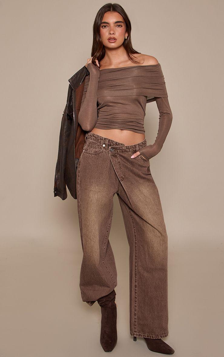 Chocolate Extreme Asym Slouchy Wide Leg Jeans by PRETTYLITTLETHING