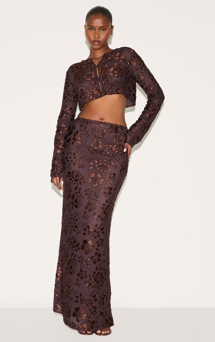 Chocolate Floral Maxi Skirt by PRETTYLITTLETHING Chocolate Floral Maxi Skirt by PRETTYLITTLETHING