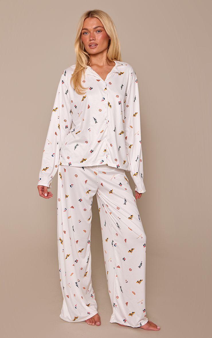 City Printed Long Sleeve Button Through PJ Set by PRETTYLITTLETHING
