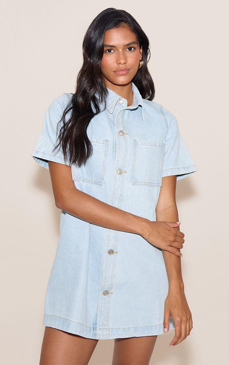 Contrast Stitch Denim Shirt Dress by PRETTYLITTLETHING