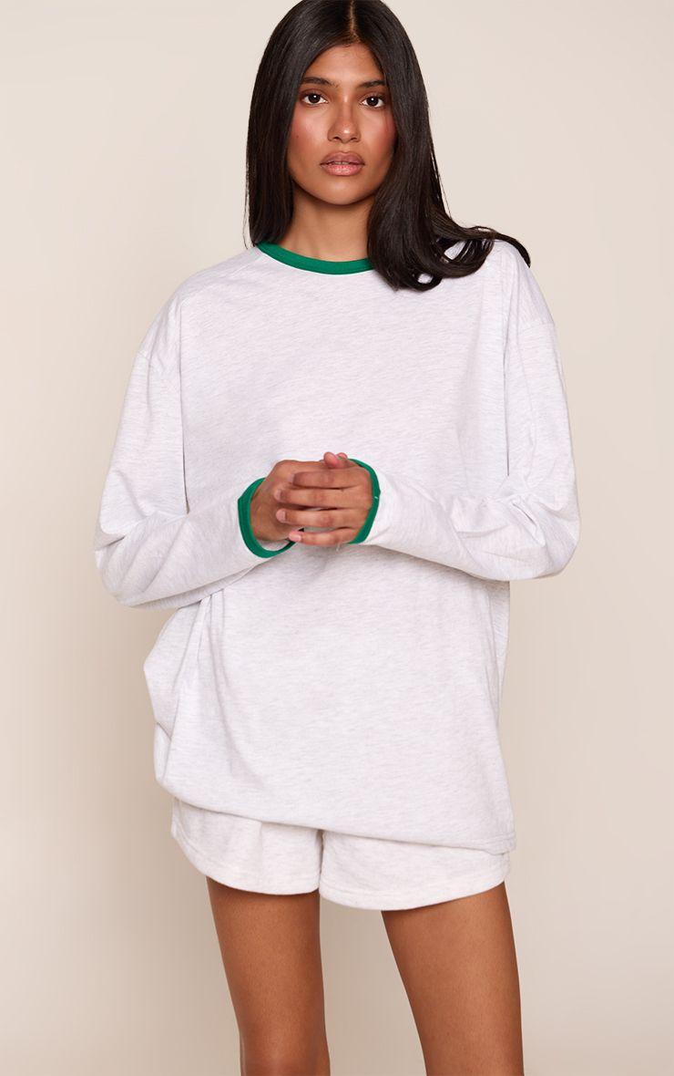 Cotton Contrast Cuff Long Sleeve Oversized t-shirt by PRETTYLITTLETHING