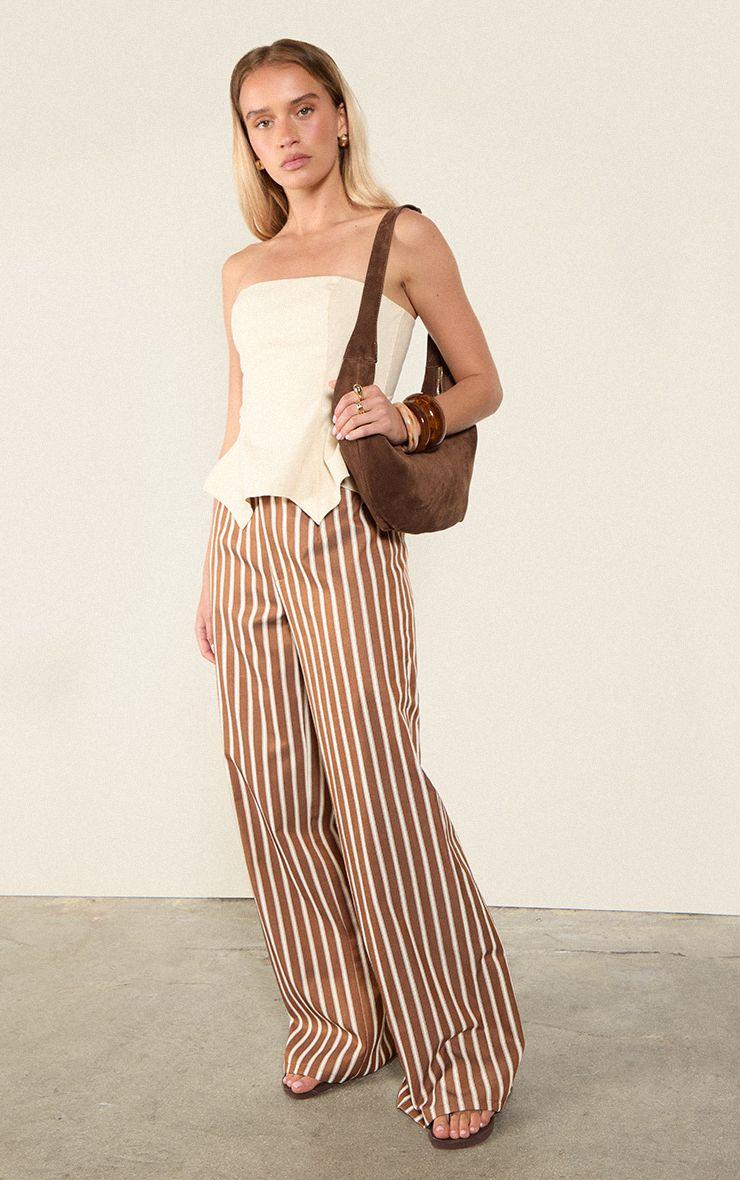 Cotton Striped Straight Leg Trousers by PRETTYLITTLETHING