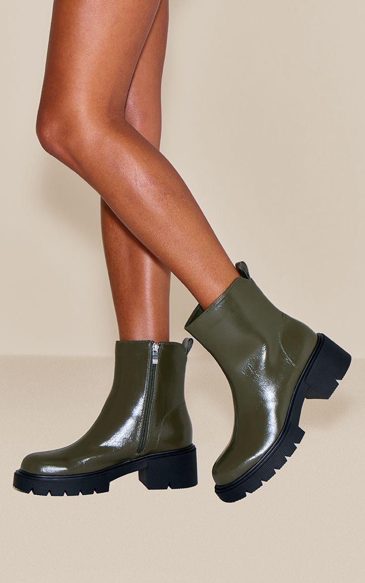 Crinkle Chunky Cleated Sole Dipped Ankle Boot by PRETTYLITTLETHING