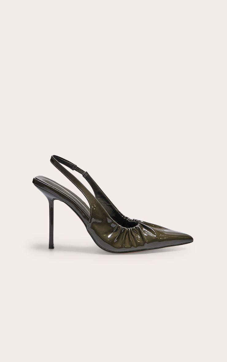 Crinkle PU Point Toe Gathered High Stiletto SlingBack Court Heels by PRETTYLITTLETHING
