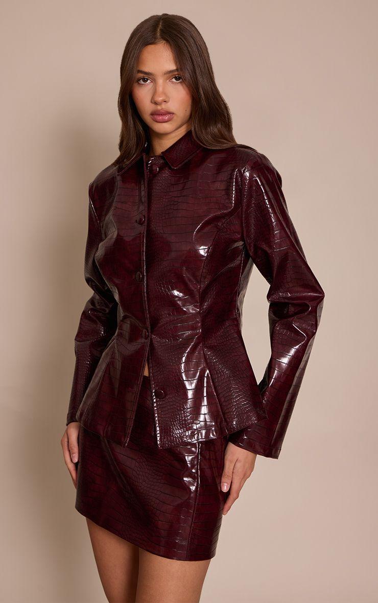 Croc Faux Leather Blazer by PRETTYLITTLETHING