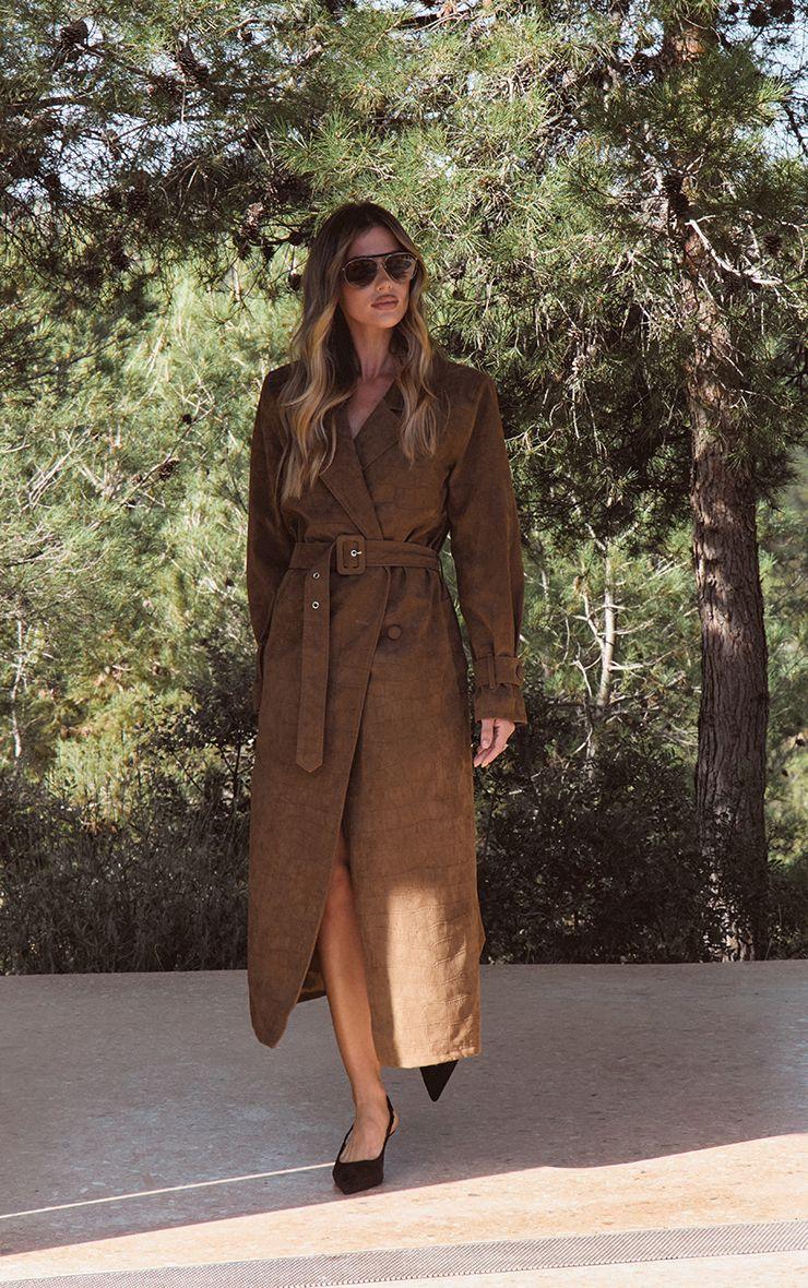 Croc Faux Suede Trench Coat by PRETTYLITTLETHING