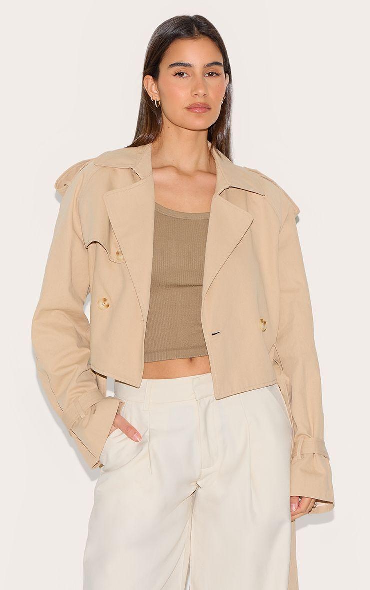 Cropped Belted Hem Trench Coat by PRETTYLITTLETHING