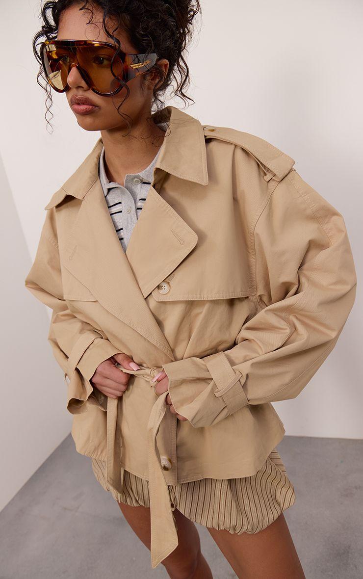 Cropped Twill Trench Jacket by PRETTYLITTLETHING