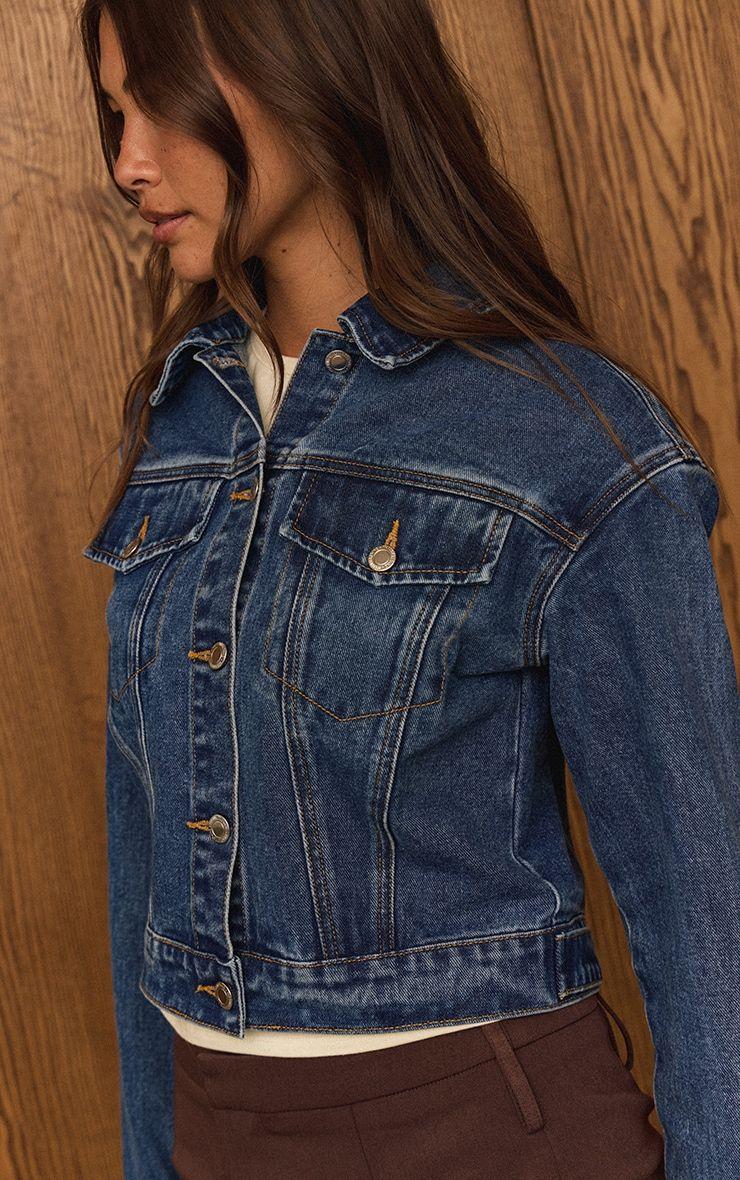 Dark Blue Slim Fit Denim Jacket by PRETTYLITTLETHING