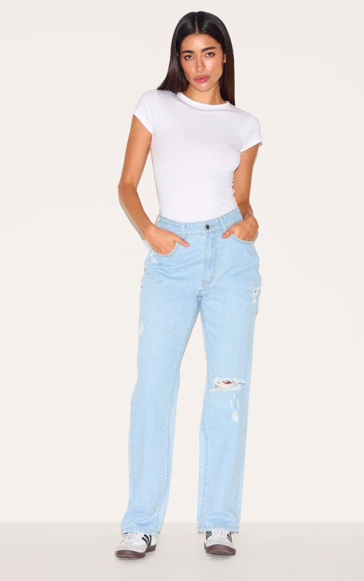 Distressed High Rise Straight Leg Jeans by PRETTYLITTLETHING
