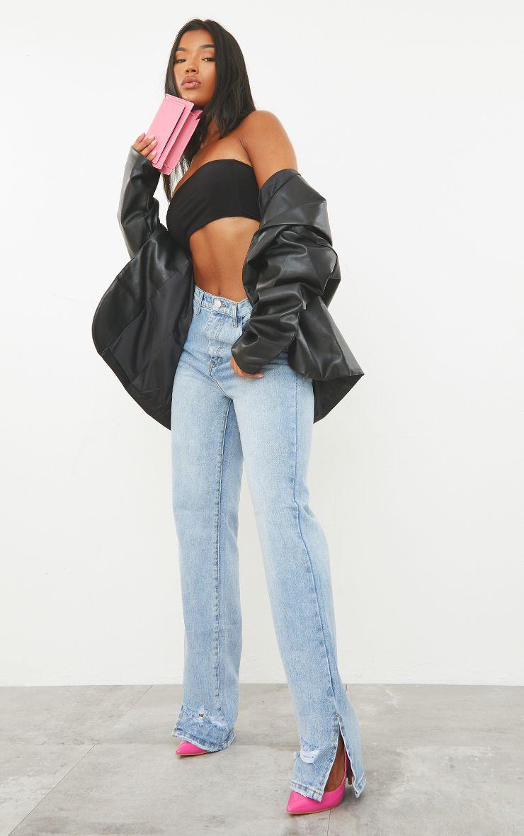 Distressed Split Hem Straight Leg Jeans by PRETTYLITTLETHING