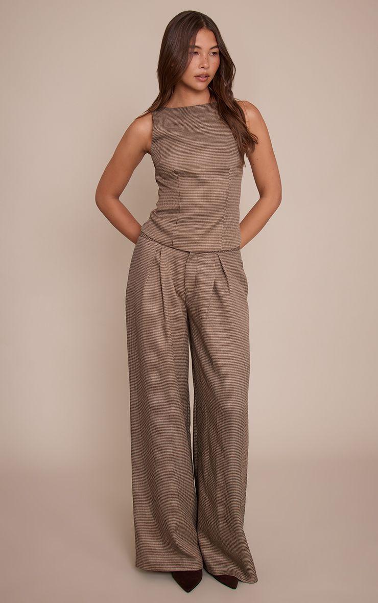 Dogtooth Tailored Woven Wide Leg Trousers by PRETTYLITTLETHING