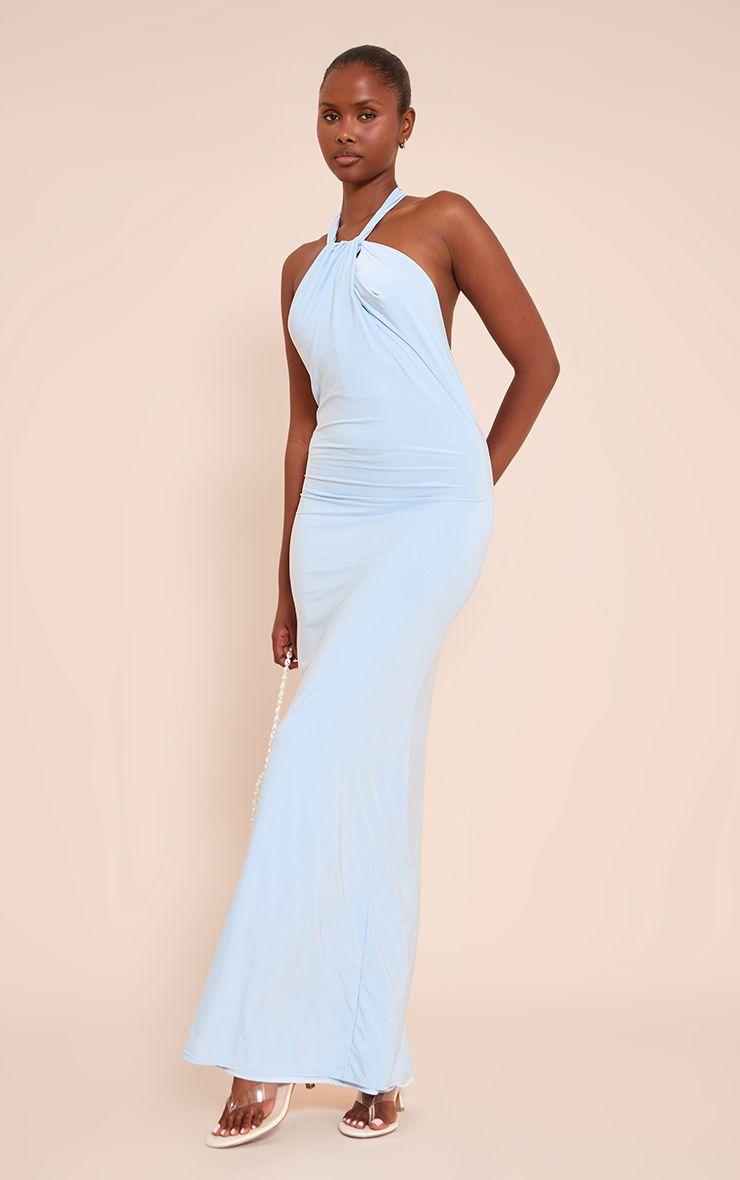 Double Layer Slinky Halterneck Maxi Dress by PRETTYLITTLETHING