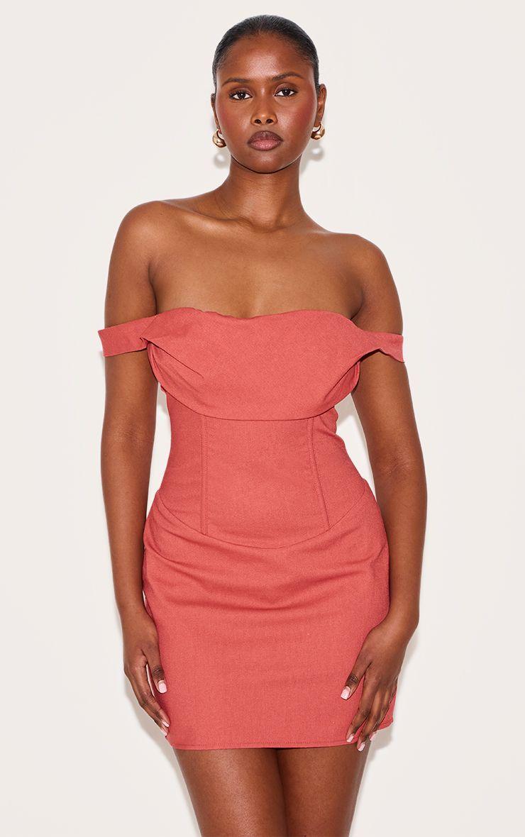 Draped Bardot Corset Bodycon Dress by PRETTYLITTLETHING