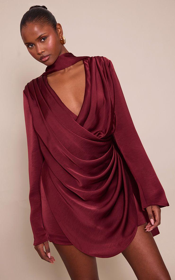 Draped Satin Shirt Dress by PRETTYLITTLETHING